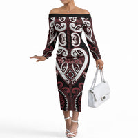Custom Aotearoa Te Arawa Off The Shoulder Long Sleeve Dress Maori Tribal Pattern