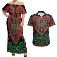 Custom Aotearoa Ngai Tuhoe Couples Matching Off Shoulder Maxi Dress and Hawaiian Shirt Maori Tribal Pattern