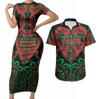Custom Aotearoa Ngai Tuhoe Couples Matching Short Sleeve Bodycon Dress and Hawaiian Shirt Maori Tribal Pattern LT05 Black - Polynesian Pride