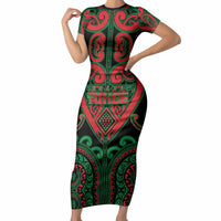Custom Aotearoa Ngai Tuhoe Short Sleeve Bodycon Dress Maori Tribal Pattern