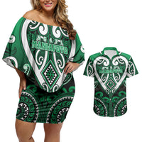 Custom Aotearoa Ngati Maniapoto Couples Matching Off Shoulder Short Dress and Hawaiian Shirt Maori Tribal Pattern