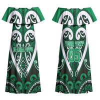 Custom Aotearoa Ngati Maniapoto Family Matching Off Shoulder Maxi Dress and Hawaiian Shirt Maori Tribal Pattern LT05 Mom's Dress Green - Polynesian Pride