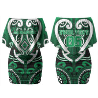 Custom Aotearoa Ngati Maniapoto Family Matching Off Shoulder Short Dress and Hawaiian Shirt Maori Tribal Pattern LT05 Mom's Dress Green - Polynesian Pride