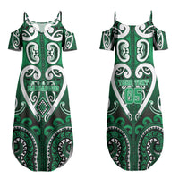 Custom Aotearoa Ngati Maniapoto Family Matching Summer Maxi Dress and Hawaiian Shirt Maori Tribal Pattern LT05 Mom's Dress Green - Polynesian Pride