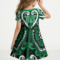 Custom Aotearoa Ngati Maniapoto Kid Short Sleeve Dress Maori Tribal Pattern LT05 - Polynesian Pride
