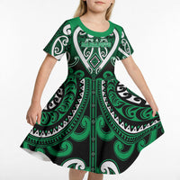 Custom Aotearoa Ngati Maniapoto Kid Short Sleeve Dress Maori Tribal Pattern LT05 - Polynesian Pride