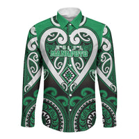 Custom Aotearoa Ngati Maniapoto Long Sleeve Button Shirt Maori Tribal Pattern LT05 Unisex Green - Polynesian Pride