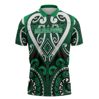 Custom Aotearoa Ngati Maniapoto Zipper Polo Shirt Maori Tribal Pattern LT05 Green - Polynesian Pride