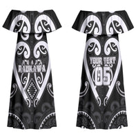 Custom Aotearoa Ngati Raukawa Family Matching Off Shoulder Maxi Dress and Hawaiian Shirt Maori Tribal Pattern LT05 Mom's Dress Black - Polynesian Pride