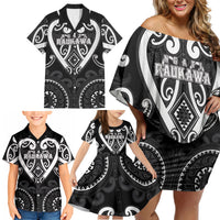 Custom Aotearoa Ngati Raukawa Family Matching Off Shoulder Short Dress and Hawaiian Shirt Maori Tribal Pattern