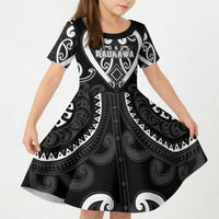 Custom Aotearoa Ngati Raukawa Kid Short Sleeve Dress Maori Tribal Pattern LT05 KID Black - Polynesian Pride