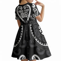 Custom Aotearoa Ngati Raukawa Kid Short Sleeve Dress Maori Tribal Pattern LT05 - Polynesian Pride