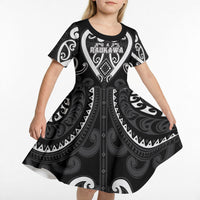 Custom Aotearoa Ngati Raukawa Kid Short Sleeve Dress Maori Tribal Pattern LT05 - Polynesian Pride