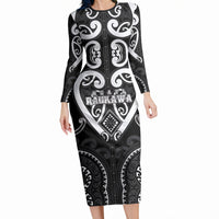 Custom Aotearoa Ngati Raukawa Long Sleeve Bodycon Dress Maori Tribal Pattern LT05 Long Dress Black - Polynesian Pride