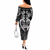 Custom Aotearoa Ngati Raukawa Off The Shoulder Long Sleeve Dress Maori Tribal Pattern LT05 - Polynesian Pride