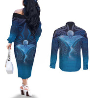 Polynesia Manta Ray Couples Matching Off The Shoulder Long Sleeve Dress and Long Sleeve Button Shirt Let's The Sea Set You Free LT05 - Polynesian Pride
