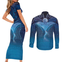 Polynesia Manta Ray Couples Matching Short Sleeve Bodycon Dress and Long Sleeve Button Shirt Let's The Sea Set You Free - Polynesian Pride