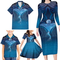 Polynesia Manta Ray Family Matching Long Sleeve Bodycon Dress and Hawaiian Shirt Let's The Sea Set You Free - Polynesian Pride