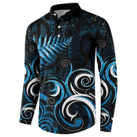 New Zealand Sea Week Button Sweatshirt Maori Wave Pattern Ocean Blue