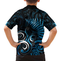 New Zealand Sea Week Family Matching Off The Shoulder Long Sleeve Dress and Hawaiian Shirt Maori Wave Pattern Ocean Blue