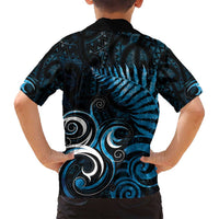 New Zealand Sea Week Family Matching Off Shoulder Short Dress and Hawaiian Shirt Maori Wave Pattern Ocean Blue