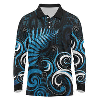 New Zealand Sea Week Long Sleeve Polo Shirt Maori Wave Pattern Ocean Blue