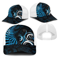 New Zealand Sea Week Mesh Trucker Cap Maori Wave Pattern Ocean Blue - Polynesian Pride