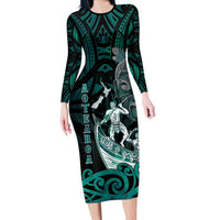 Personalised New Zealand Waka Racing Long Sleeve Bodycon Dress Maori Warriors
