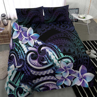 Polynesian Art Tattoo Bedding Set Plumeria Flowers Turquoise Gradient