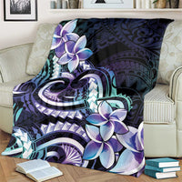 Polynesian Art Tattoo Blanket Plumeria Flowers Turquoise Gradient