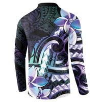 Polynesian Art Tattoo Button Sweatshirt Plumeria Flowers Turquoise Gradient