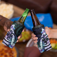 Polynesian Art Tattoo 4 in 1 Can Cooler Tumbler Plumeria Flowers Turquoise Gradient