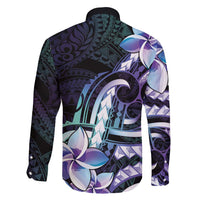 Polynesian Art Tattoo Family Matching Off Shoulder Maxi Dress and Hawaiian Shirt Plumeria Flowers Turquoise Gradient