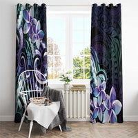 Polynesian Art Tattoo Window Curtain Plumeria Flowers Turquoise Gradient