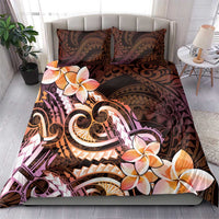 Polynesian Art Tattoo Bedding Set Plumeria Flowers Peach Gradient