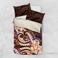 Polynesian Art Tattoo Bedding Set Plumeria Flowers Peach Gradient