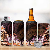 Polynesian Art Tattoo 4 in 1 Can Cooler Tumbler Plumeria Flowers Peach Gradient
