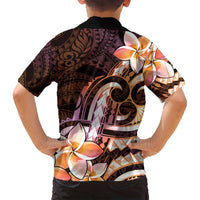 Polynesian Art Tattoo Family Matching Long Sleeve Bodycon Dress and Hawaiian Shirt Plumeria Flowers Peach Gradient