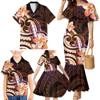 Polynesian Art Tattoo Family Matching Mermaid Dress and Hawaiian Shirt Plumeria Flowers Peach Gradient