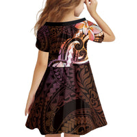 Polynesian Art Tattoo Kid Short Sleeve Dress Plumeria Flowers Peach Gradient