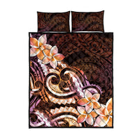 Polynesian Art Tattoo Quilt Bed Set Plumeria Flowers Peach Gradient