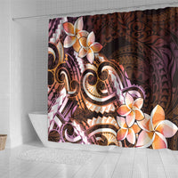 Polynesian Art Tattoo Shower Curtain Plumeria Flowers Peach Gradient