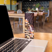 Polynesian Art Tattoo Skinny Tumbler Plumeria Flowers Peach Gradient