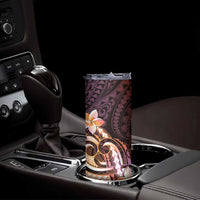 Polynesian Art Tattoo Skinny Tumbler Plumeria Flowers Peach Gradient