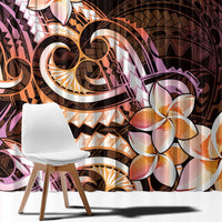 Polynesian Art Tattoo Window Curtain Plumeria Flowers Peach Gradient