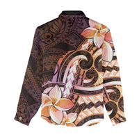 Polynesian Art Tattoo Women Casual Shirt Plumeria Flowers Peach Gradient