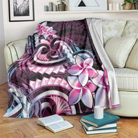 Polynesian Art Tattoo Blanket Plumeria Flowers Pink Gradient
