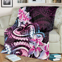 Polynesian Art Tattoo Blanket Plumeria Flowers Pink Gradient