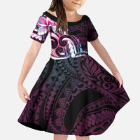 Polynesian Art Tattoo Family Matching Long Sleeve Bodycon Dress and Hawaiian Shirt Plumeria Flowers Pink Gradient