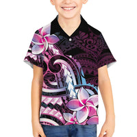 Polynesian Art Tattoo Family Matching Long Sleeve Bodycon Dress and Hawaiian Shirt Plumeria Flowers Pink Gradient